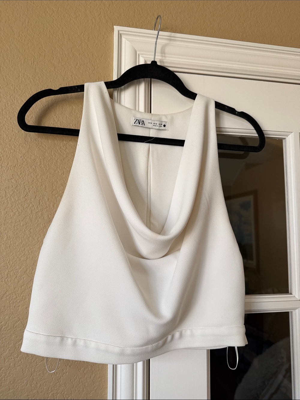 Zara White Cowl Neck Sleeveless Crop Top
